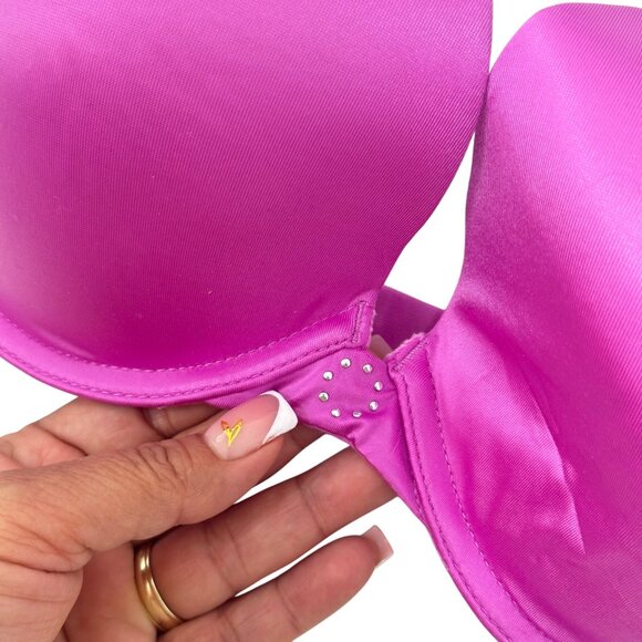 Maidenform Womens Demi Coverage SZ 32DD Tshirt Bra Satin Fuchsia Lift Support - Picture 9 of 10